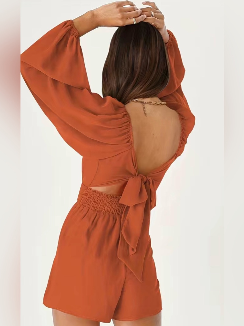 Boho Chic Long-Sleeve Rust Women's shorts Romper